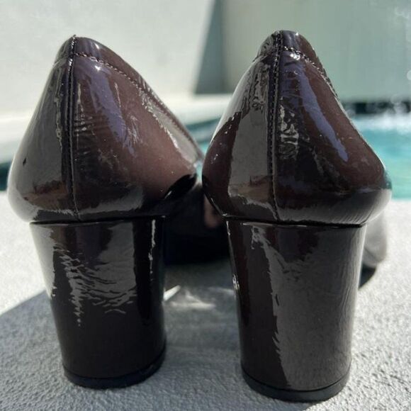 PRADA Brown Patent Leather Bow Block Heel Pumps Size IT37 - Picture 11 of 13